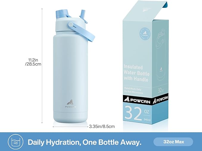 32 oz Insulated Water Bottle with 2-in-1 Straw and Spout Lid, Keep Cold 24H, Leak-Proof, BPA-Free, Double Wall Stainless Steel Water Bottle for Sports, Gym, Travel, and School (Sea Breeze)