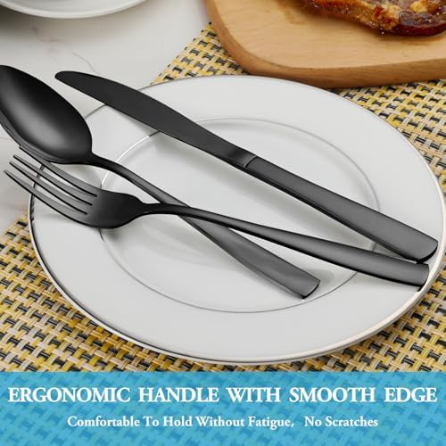 60 Pcs Black Silverware Set, Stainless Steel Flatware Set Service