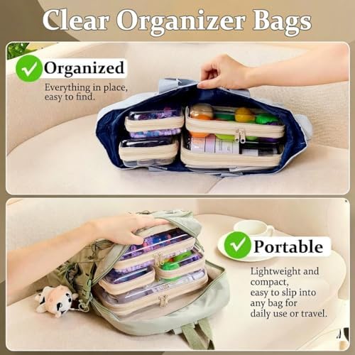 4 pcs Clear Zipper Pouches, Hard Shell Zipper Case, Toiletry Bag