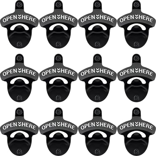 12 PCS Stainless Beer Bottle Top Opener Wall Mounted Bulk Black