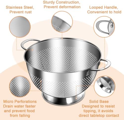 Stainless Steel Colander Set of 3 | Durable Rice and Pasta Strainer