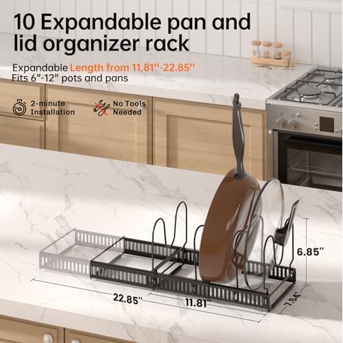 MUDEELA Expandable Pot Pan Lid Organizers inside Cabinet, 10 Divider-Bronze