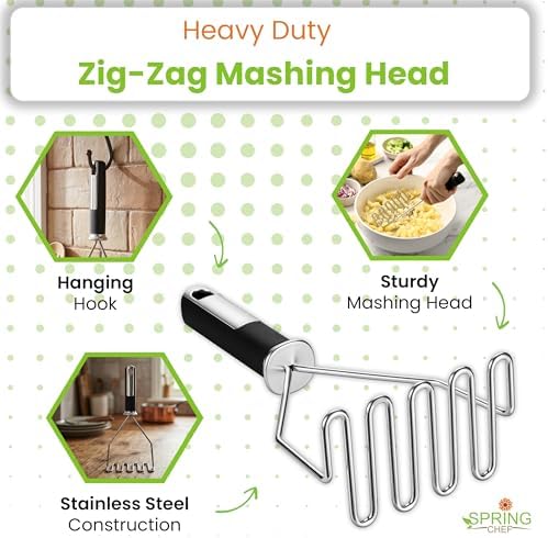 Spring Chef Stainless Steel Potato Masher, Heavy Duty Mashed Potato Smasher