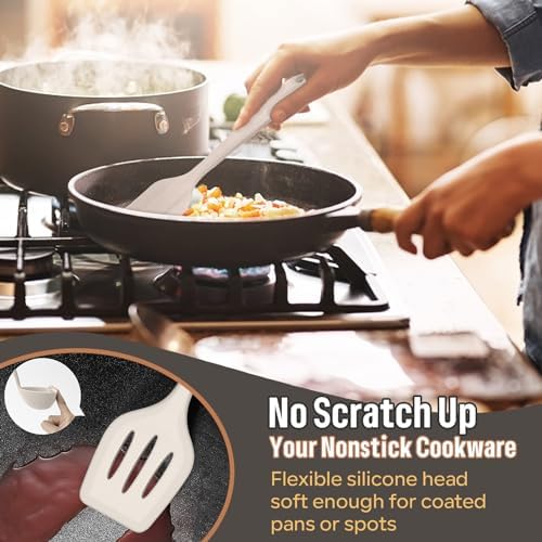 E-far Silicone Cooking Utensils Set, 7-Piece Khaki Heat Resistant Kitchen
