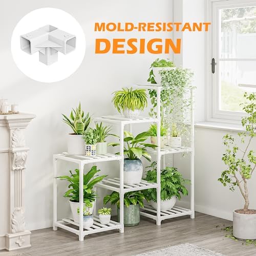 Bamworld Indoor Plant Stand Outdoor White Shelf Bamboo Plant Table