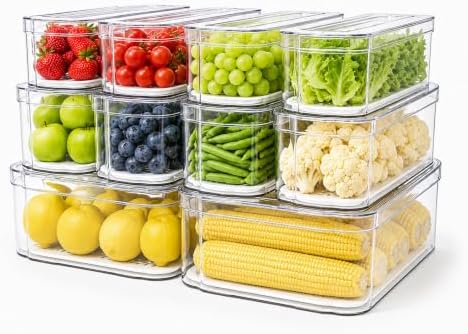 SMRCAD 10 Pack Clear Fridge Organizer Bins