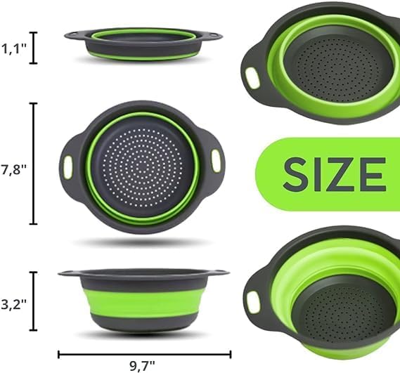 Green Round Silicone Collapsible Colander – Silicone Round Small Kitchen