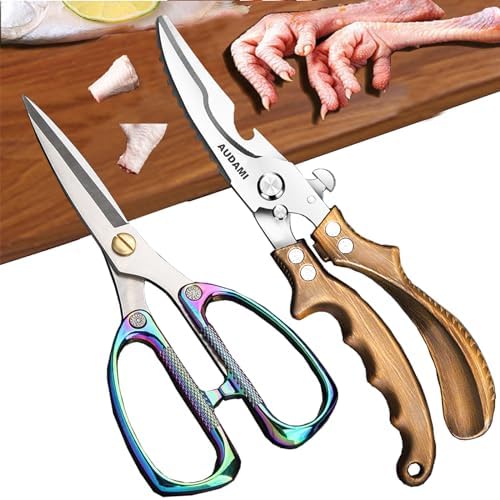 Poultry Shears 2-Pack, Heavy Duty Meat Scissors, Stainless Steel Spring Loaded