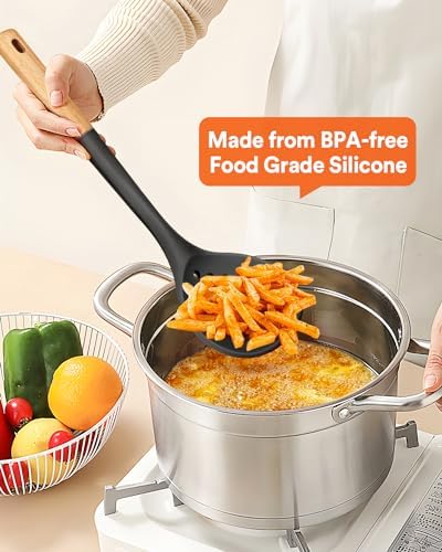 Badiano Silicone Kitchen Ladle Strainer, Large Slotted Spoon