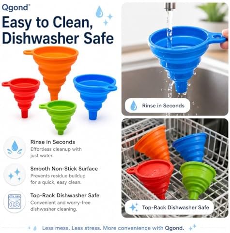 Collapsible Silicone Kitchen Funnels, 4 Pack Food Grade Foldable Funnel Set