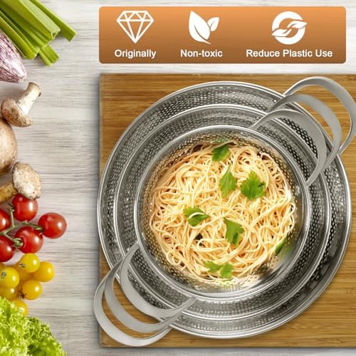Stainless Steel Colander Set of 3 | Durable Rice and Pasta Strainer