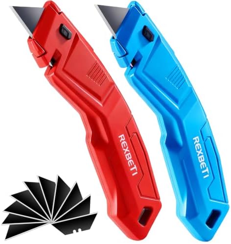 REXBETI 2-Pack Box Cutter, 2-Color Retractable Utility Knife, 12 SK2 Blades
