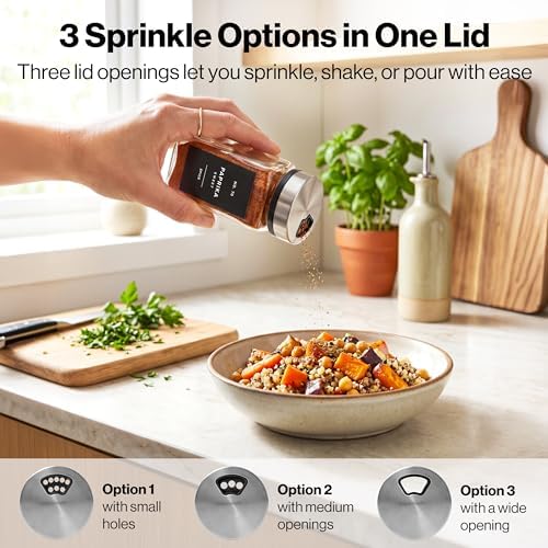 EDELHAUS Glass Spice Jars with Label and Silver Sprinkle Lids