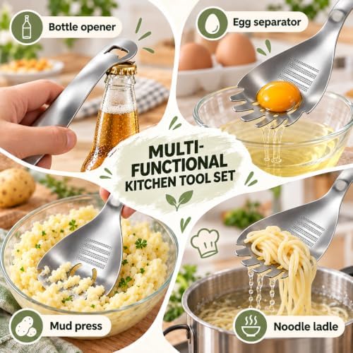 5-in-1 430 Stainless Steel Cooking Spoon, Egg Yolk Separator