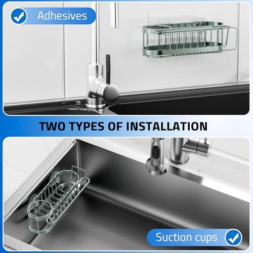 Cisily Kitchen Sink Caddy Sponge Holder in The Sink, Stainless Steel Kitchen