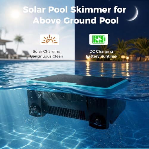 Pool Skimmer Robot, Over-Ground Robotic Pool Cleaner, Solar Powered Pool Vacuum