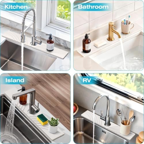 SpaceHacks Stone Faucet Mat for Kitchen Sink 23.7x4 in