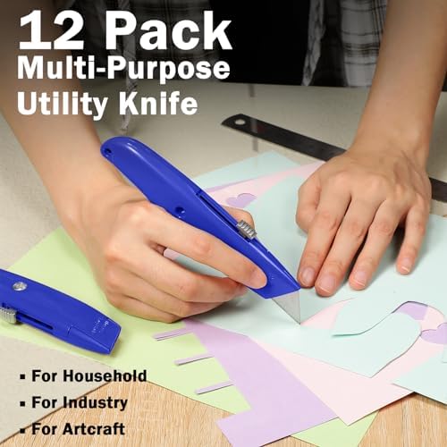 Lasnten 12 Pcs Box Cutter Utility Knife Retractable Bulk