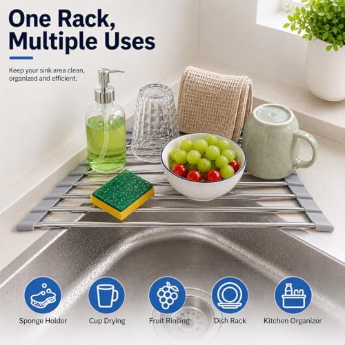 Roll Up Dish Drying Rack Over Sink, Space Saving Corner Sink Rack