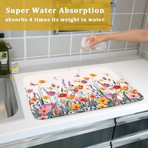 Kawani Spring Summer Flowers Dish Drying Mat