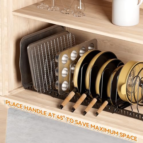 Pot and Pan Organizer Rack for Cabinet, 3 Expandable Pot Lid Organizer Holder