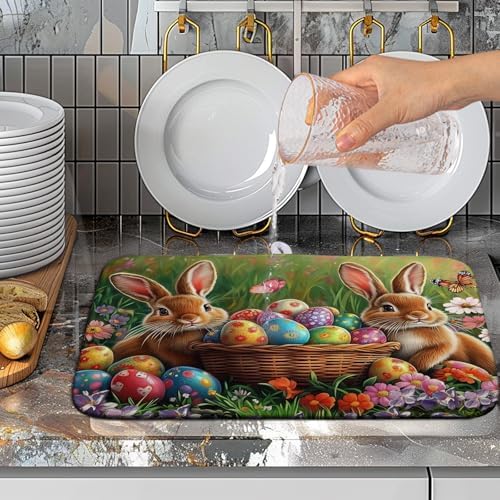 Easter Bunny Eggs Dish Drying Mat