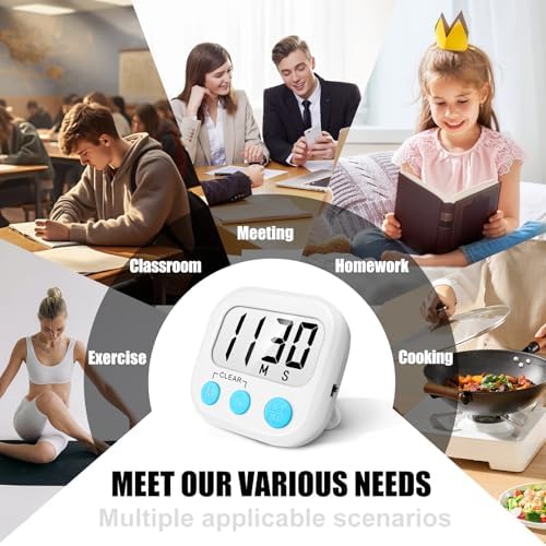 AOUCE Digital Kitchen Timers for Cooking, Timer for Kids 6 Pack White