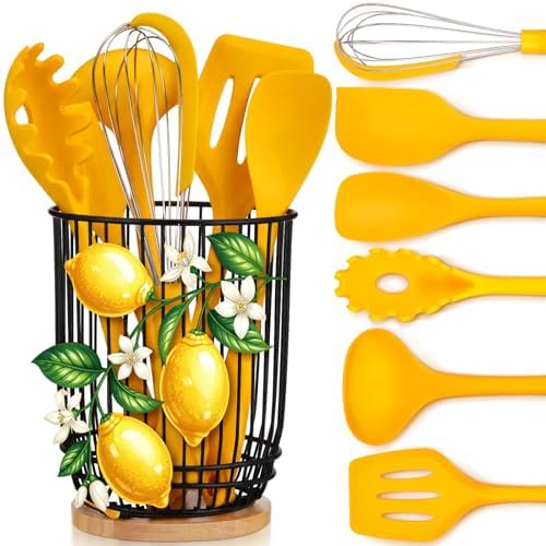 7 Pcs Lemon Kitchen Decor and Accessories Silicone Cooking Utensils Set
