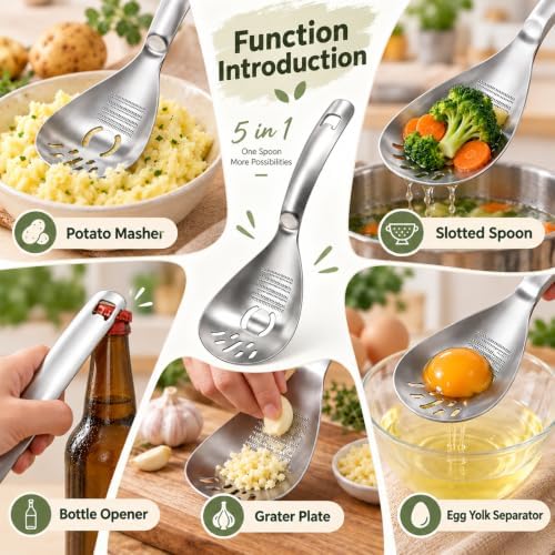 5-in-1 430 Stainless Steel Cooking Spoon, Egg Yolk Separator