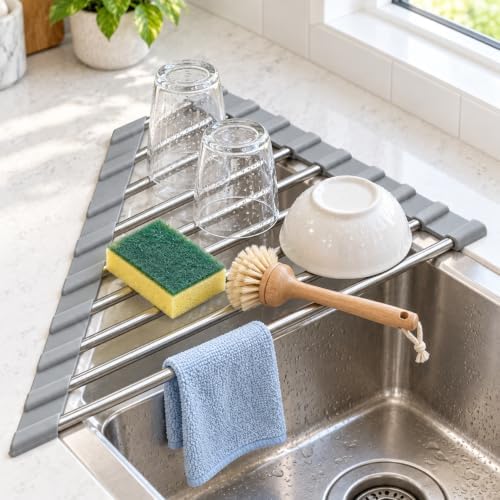 Roll Up Dish Drying Rack Over Sink, Space Saving Corner Sink Rack