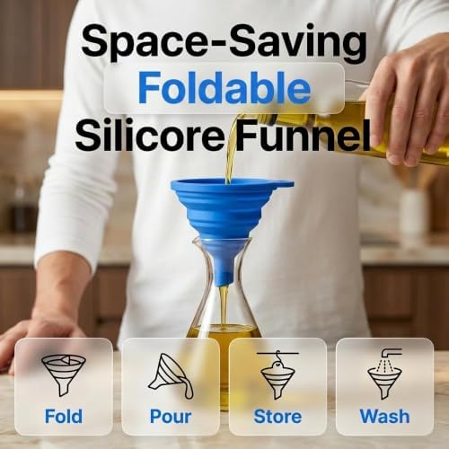 Kitchen Funnel Set 3 Pack, Food Grade Silicone Funnels