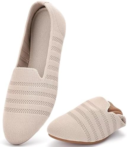 poemlady Women's Ballet Flats Slip On Knit Soft Round Toe Dress Shoes