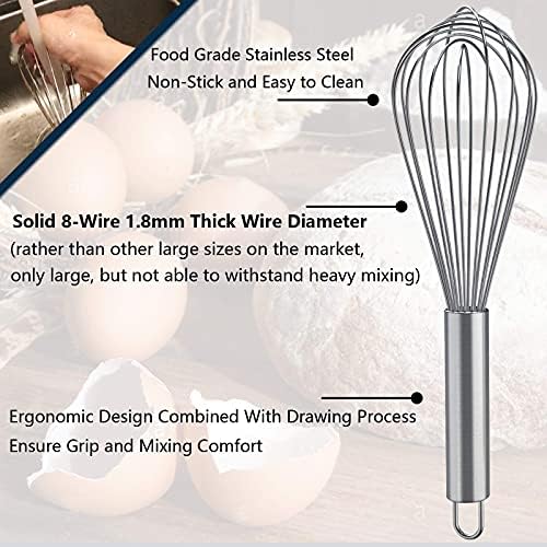 Whisks for Cooking, 3 Pack Stainless Steel Whisk for Blending, Beating and
