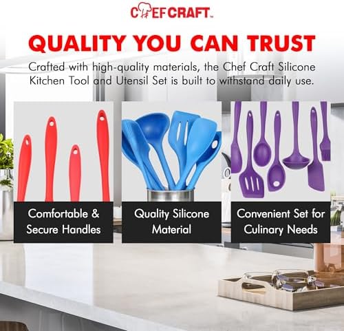 Chef Craft - Premium Silicone Kitchen Tools and Utensils Set, Non-Scratch