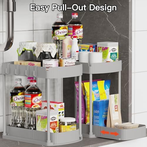 2 Packs Under Sink Pull-Out Storage Organizers, 12.8 Inches