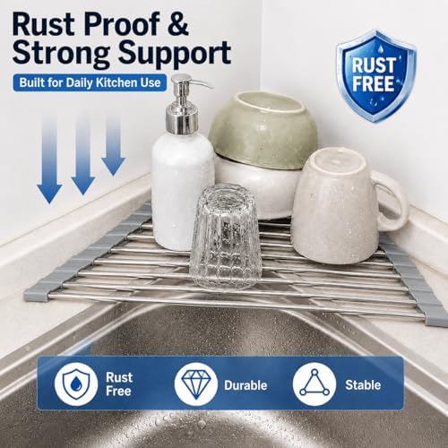 Roll Up Dish Drying Rack Over Sink, Space Saving Corner Sink Rack