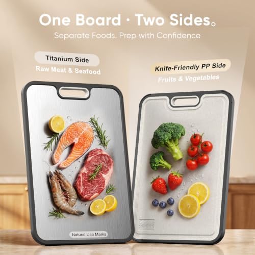 Titanium Cutting Board for Kitchen, Dual-Sided Pure Titanium Surface &