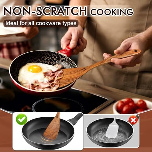 12Pcs Soft Grip Teak Wooden Utensil Set, Durable Spoons