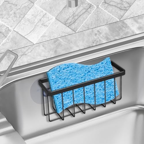 SHFKS Sponge Holder for Kitchen Sink Suction, Dish Sponge Holder-Black