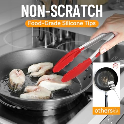 HOTEC Silicone Kitchen Tongs for Cooking, 9-Inch Serving Tongs