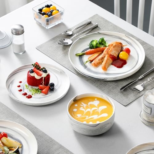 MALACASA 12 Pcs Porcelain Plates and Bowls Sets, Dinnerware Set