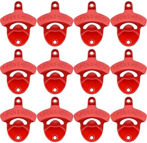 12 PCS Red Beer Bottle Cap Opener Wall Mounted Bulk, Stainless Caddy Mount Soda