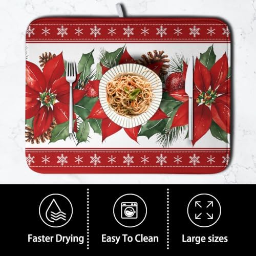 Christmas Poinsettia Dish Drying Mat