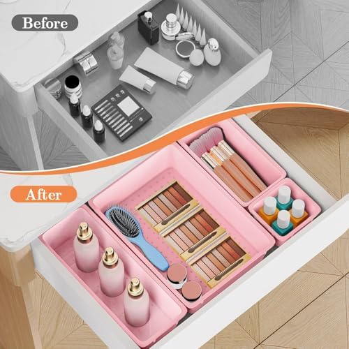 SpaceHacks 25 PCS Plastic Drawer Organizer, 4-Size Versatile Organizer Trays &