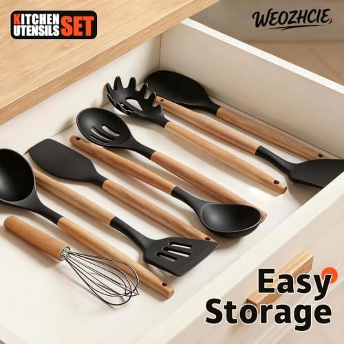 Silicone Cooking Utensil Set, Nonstick Kitchen Utensils 446°F Heat-Resistant