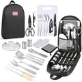 Portable Camping Kitchen Utensil Set-27 Piece Cookware Kit, Stainless Steel