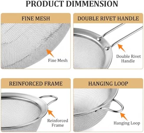 4PCS Fine Mesh Strainer Set, Stainless Steel Kitchen Sieve