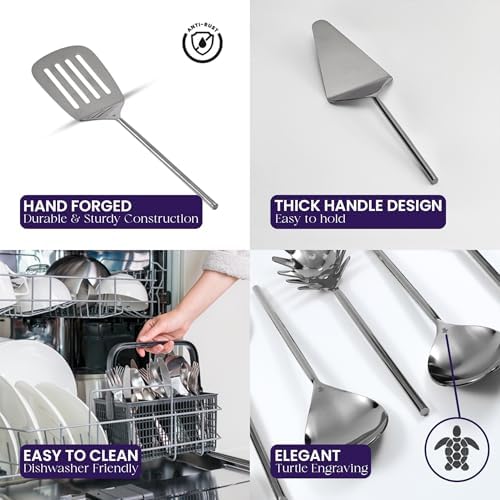 Melvvi Silver Stainless Steel Kitchen Utensils Set – 9-Piece | Non-Toxic