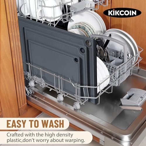 Kikcoin Plastic Cutting Boards for Kitchen, 3-Piece Large Cutting Board Set