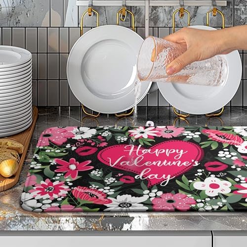 Happy Valentine's Day Dish Drying Mat